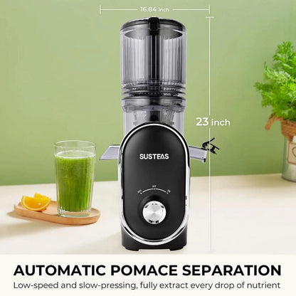 SUSTEAS Cold Press Juicer, 5.3 Inch Large Feed Opening, Slow Masticator Chute, For Whole Vegetables and Fruits, High Yield, Easy