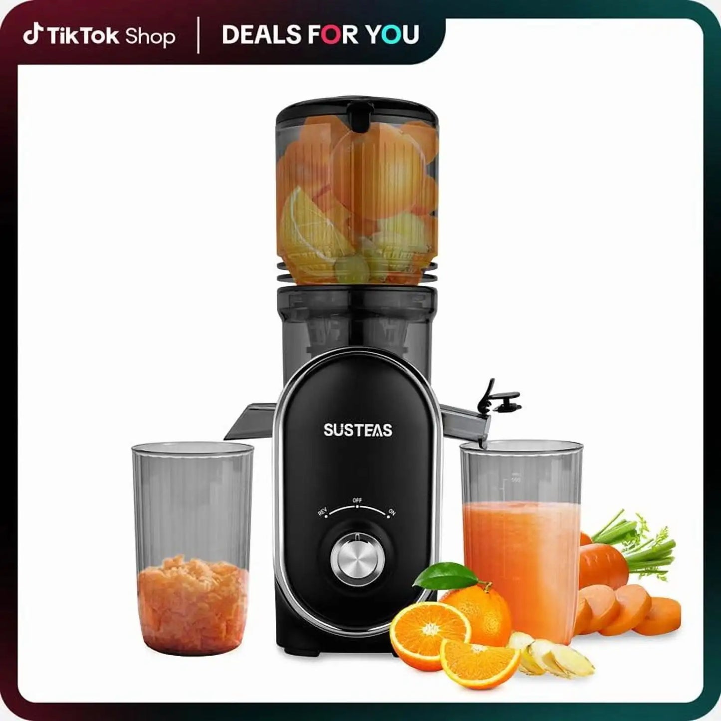 SUSTEAS Cold Press Juicer, 5.3 Inch Large Feed Opening, Slow Masticator Chute, For Whole Vegetables and Fruits, High Yield, Easy